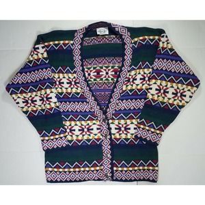 Vtg Knit Cardigan Button Sweater Sz S geometric Easter READ Grandma oversized